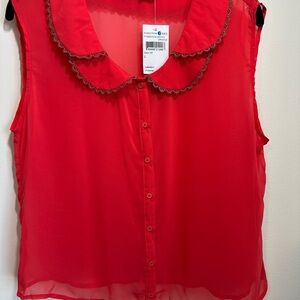 Fire Los Angeles Sleeveless Top with Lace Collar - Red/Orange Women's Sz L NWT
